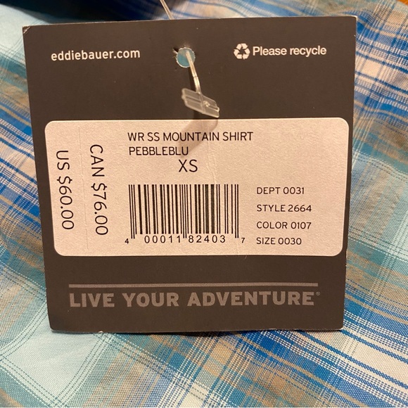 NWT Eddie Bauer Travex Mountain Shirt, Blue Plaid, XS - Picture 4 of 5